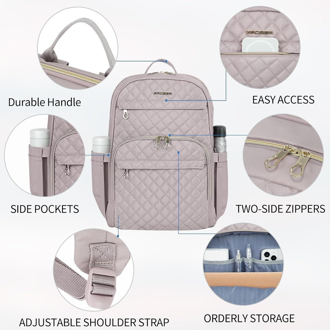 KROSER Laptop Rucksack Damen 15,6 Zoll Schwarz Rosa (Dusty Pink) | Stilvoller Tagesrucksack, Wassera
