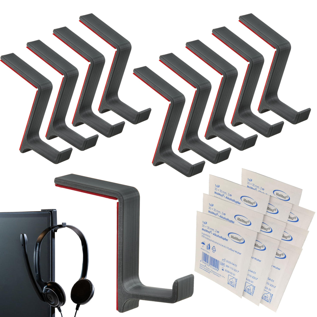 STEKIS Headset Halterung für Monitor &amp; Bildschirm – 10er Set Kopfhörer Haken (Small) – für schmale H