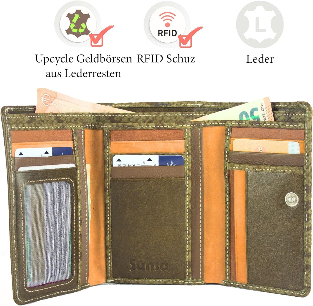 Sunsa Geldbörse. Damen grosse Geldbeutel. Leder Portemonnaie mit RFID Schutz. Brieftasche mit viele