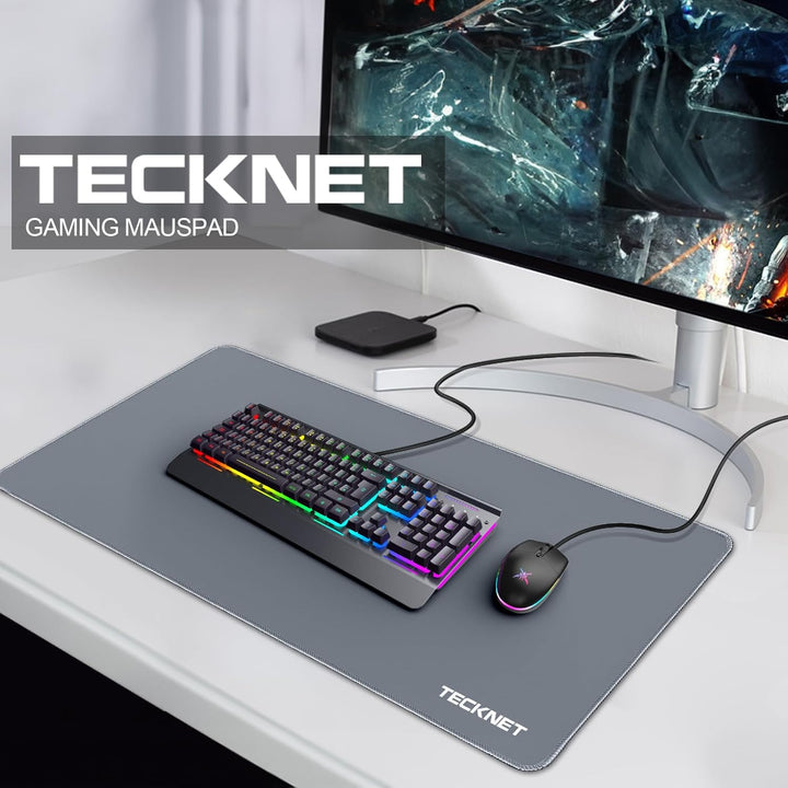 TECKNET Mauspad XXL Speed Gaming, 900x400 mm Schreibtischunterlage Schwarz, Gamer Mouse Pad, Wasserd