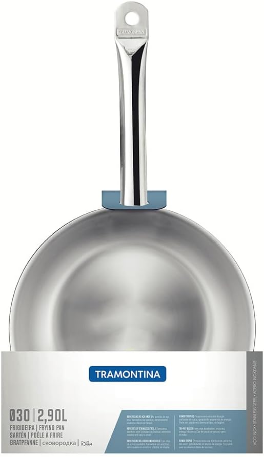 Tramontina Edelstahlpfanne, Ø 30 cm, Edelstahl 18/10, Bratpfanne unbeschichtet, spülmaschinengeeigne
