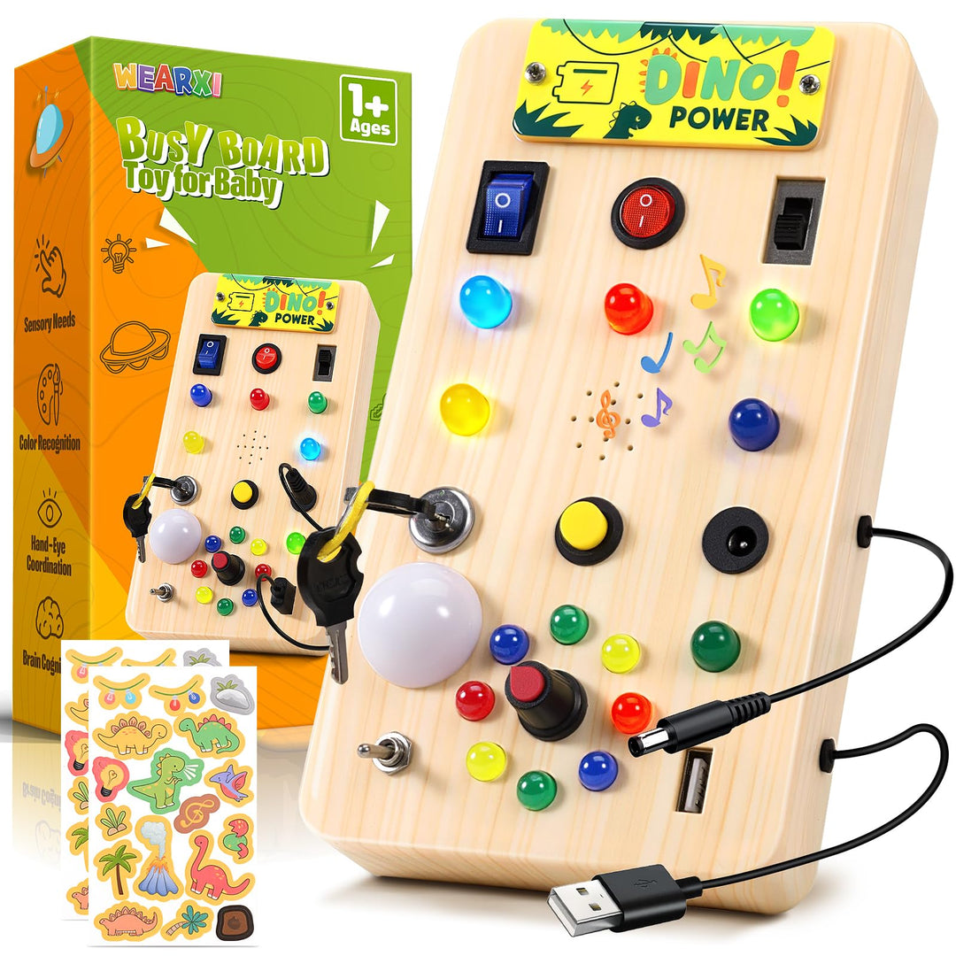 WEARXI Montessori Spielzeug ab 1 Jahr Busy Board mit Musik und 15 LED, Kinderspielzeug ab 1 Jahr, Os