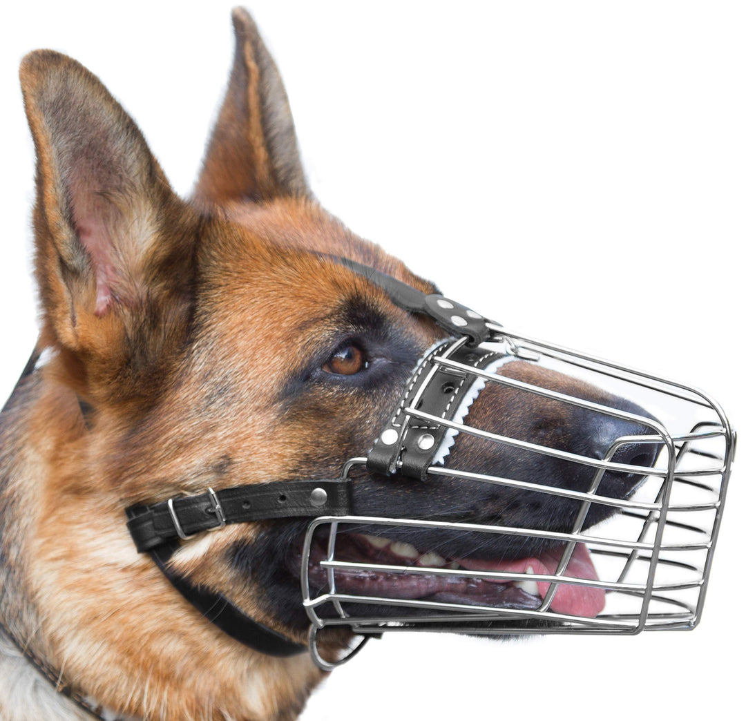 Hunde-Maulkörbe aus Chrom-Metall, Drahtkorb, verstellbare Lederriemen, Deutscher Schäferhund, verstä