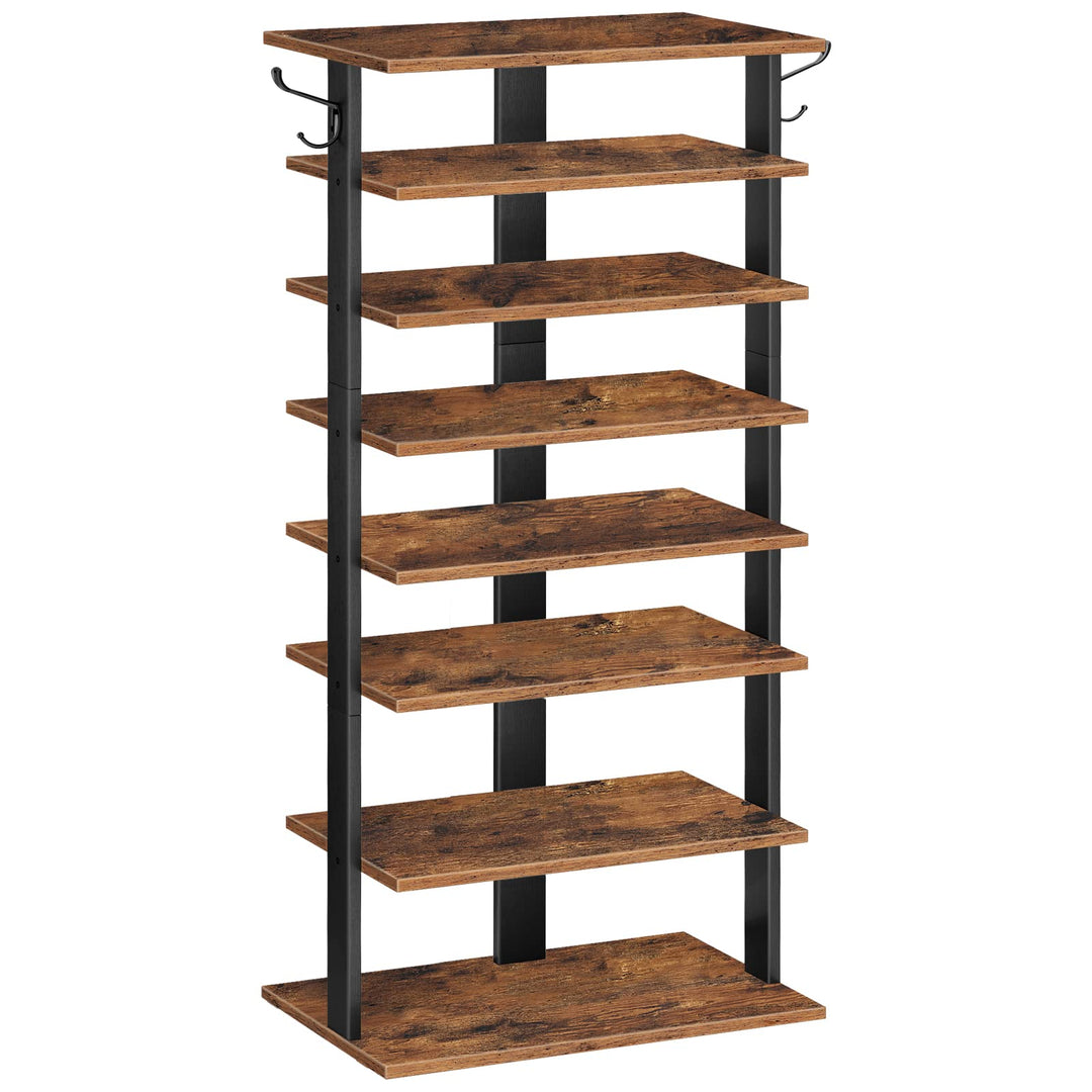 HOOBRO 8-lagiges Schuhregal, schmales Schuhablage, 50 cm Schuhschrank mit 2 Haken, Ablagegestelle, p