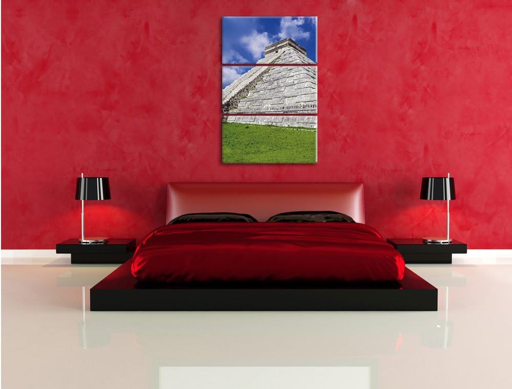 Pixxprint Schöner Maya Tempel in Mexiko 3-Teiler Leinwandbild 120x80 Bild auf Leinwand