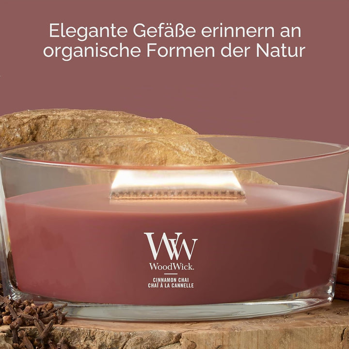 WoodWick Zimt Chai Dekorative Duftkerze im ovalformigem Glasgefäss 453.6 g, Glas, Cinnamon Chai, 11.