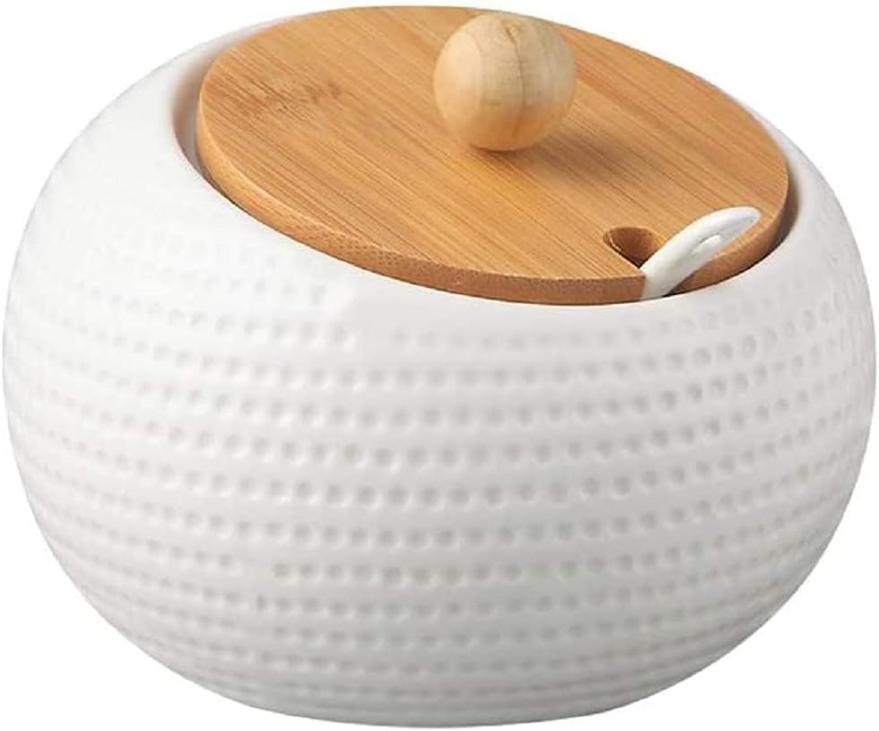 Keramik Gewürzgläser Weiss Zuckerdose Salzdose mit Bambusdeckel und Löffel Gewürzbehälter für Haus K