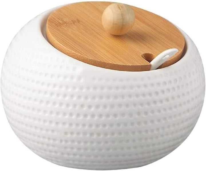 Keramik Gewürzgläser Weiss Zuckerdose Salzdose mit Bambusdeckel und Löffel Gewürzbehälter für Haus K