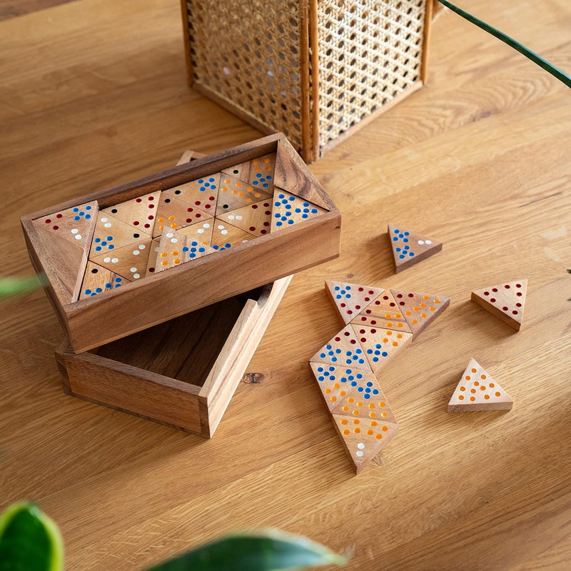 LOGOPLAY Tridomino - Triomino - Dreieck-Domino - Legespiel - Gesellschaftsspiel aus Holz mit farbige