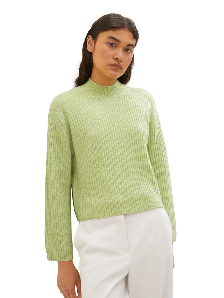 TOM TAILOR Denim Damen Basic Pullover mit Rippstruktur XXL 32542 - Dusty Pear Green Melange, XXL 325
