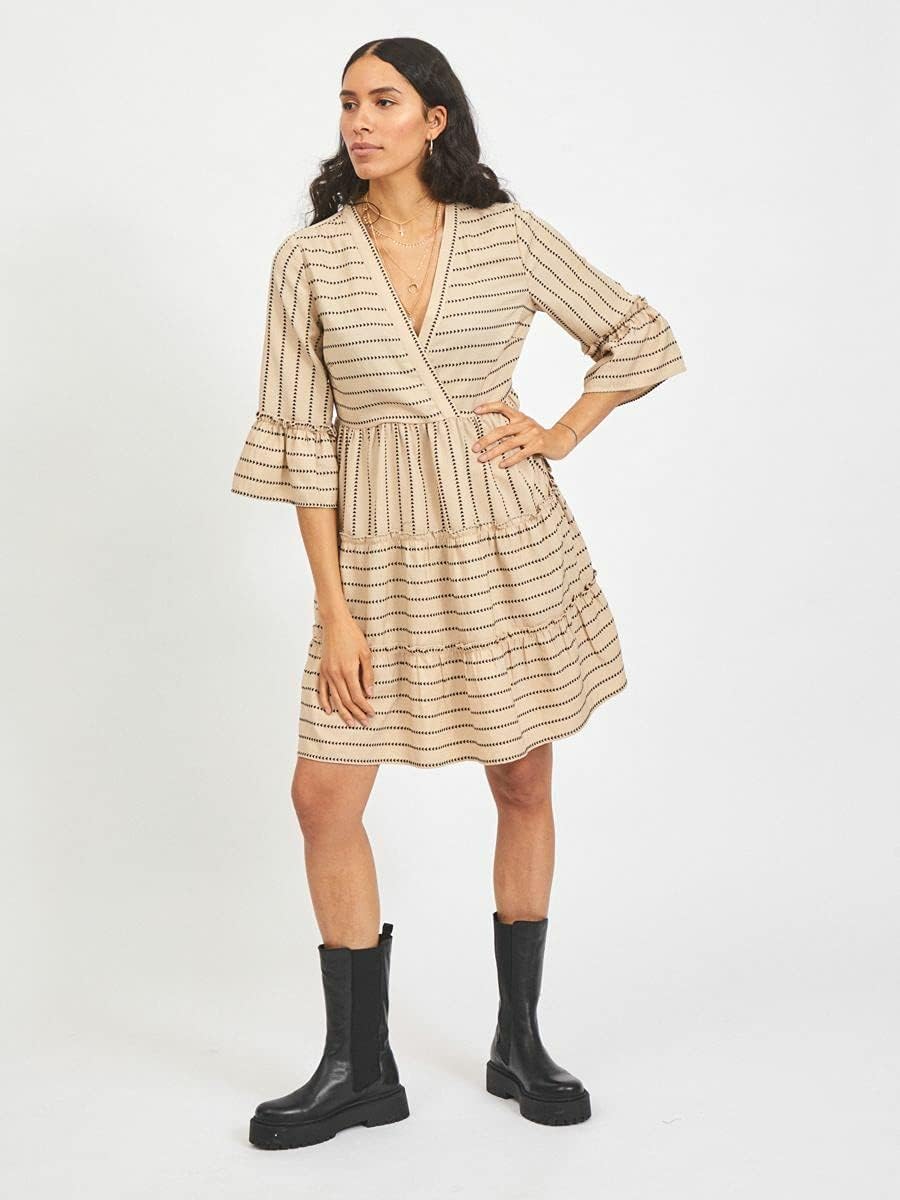 Vila Damen Kleid 34 Humus/Detail:w. Black, 34 Humus/Detail:w. Black
