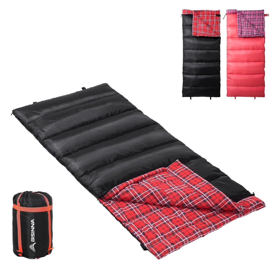 BISINNA XL Baumwoll Flanell-Schlafsack für Camping, 2-3 Jahreszeiten, Erwachsenen-Schlafsack für Wan