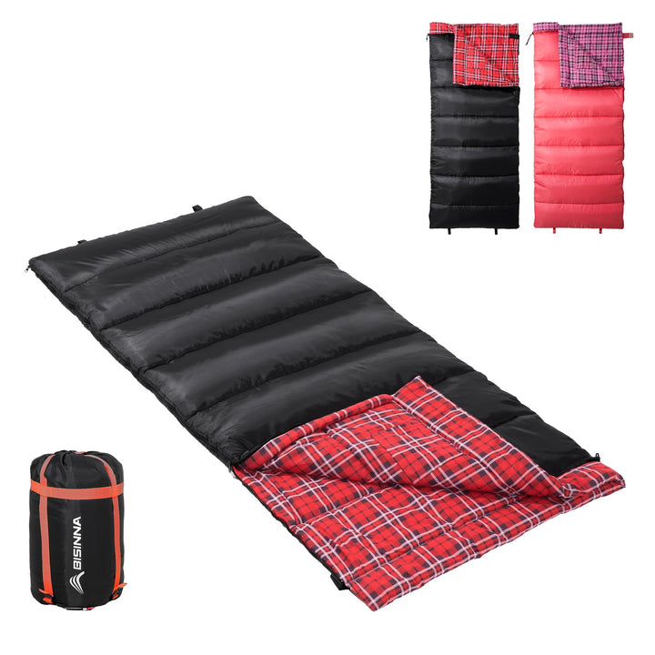 BISINNA XL Baumwoll Flanell-Schlafsack für Camping, 2-3 Jahreszeiten, Erwachsenen-Schlafsack für Wan