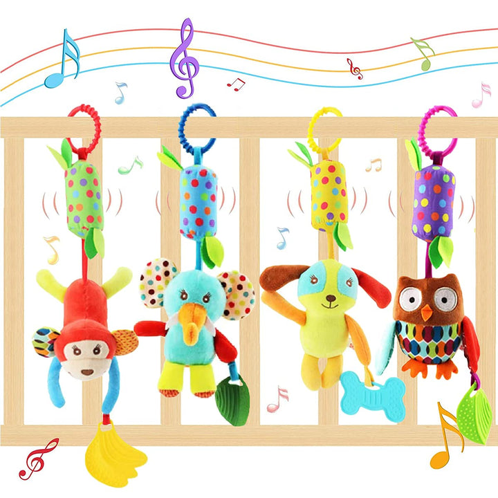 Evance Kinderwagen Spielzeug, 4Pcs Baby Hängespielzeug mit Rassel, Hängendes Rassel Spielzeug, Anhän