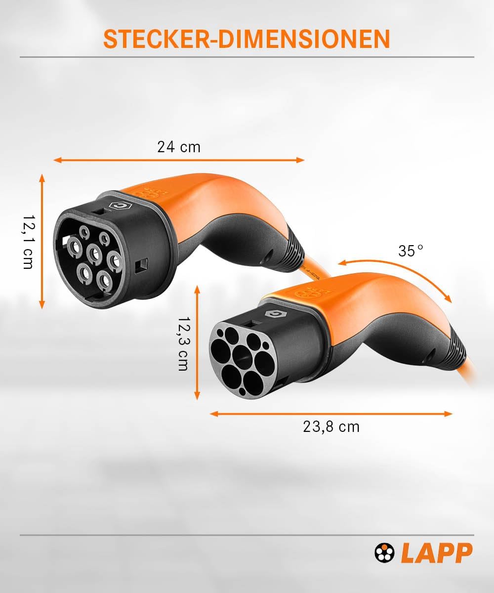 Lapp Mobility Typ 2 Ladekabel 11 KW/Glatt / 20 A / 3-Phasig/E-Auto Ladekabel/Mode 3 / 7m 7 Meter Ora