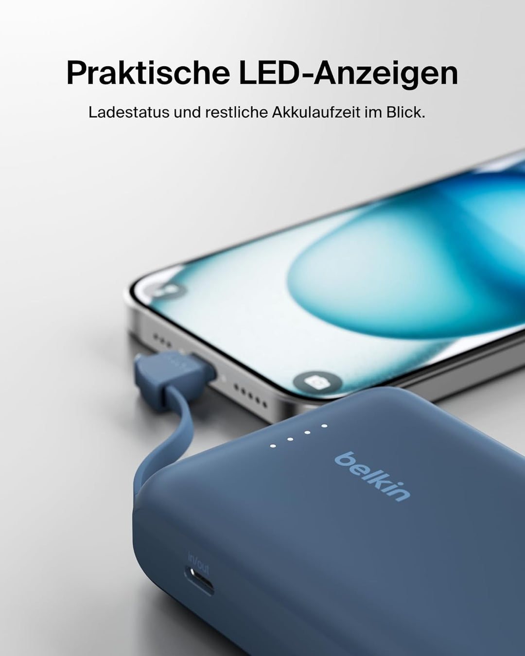 Belkin BoostCharge Power Bank, Portable Powerbank 10000mAh mit integriertem Kabel, PD 20 W – USB-C P