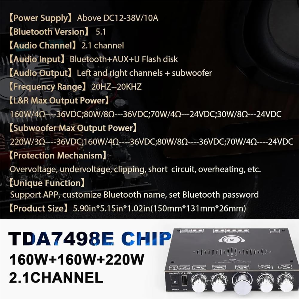 DollaTek 2.1-Kanal-Bluetooth-Verstärkerplatine, Hochleistungs-Bluetooth-Verstärkerplatine, 160 W+160