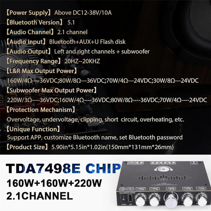 DollaTek 2.1-Kanal-Bluetooth-Verstärkerplatine, Hochleistungs-Bluetooth-Verstärkerplatine, 160 W+160