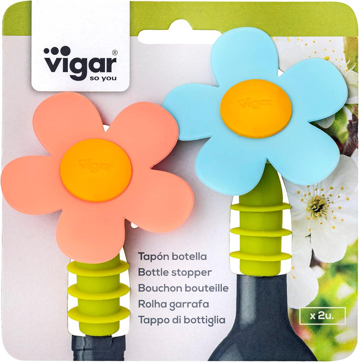 VIGAR 2er Set Cactus Flaschenstopfen, Silikon, grün, 4,5 x 4,5 x 6,5 cm