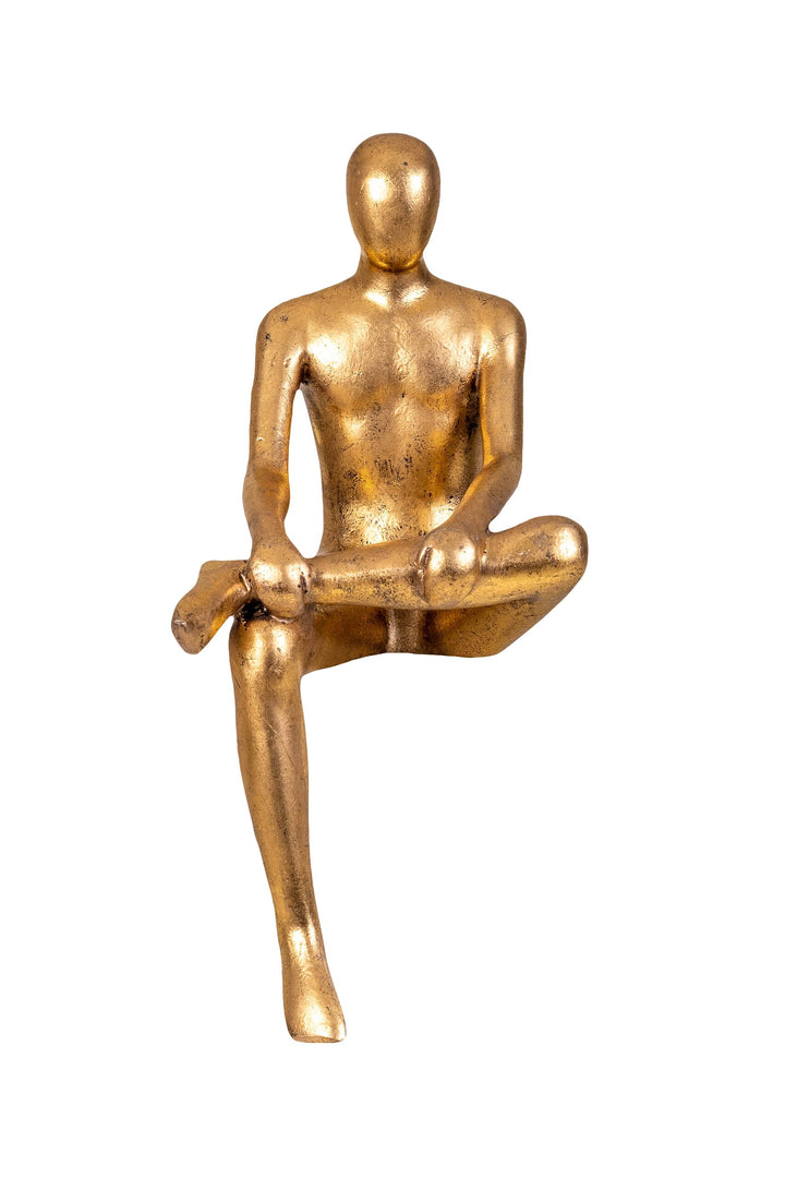 IDYL Moderne Skulptur Figur Sandsteinguss Sitting Man | Gold | Masse 19x23x43 cm | Dekorationsfigur