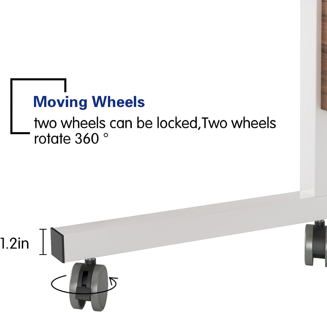 soges Laptoptisch höhenverstellbarer Beistelltisch mit Rollen, 80x40cm PC Tisch Notebook Sofatisch L