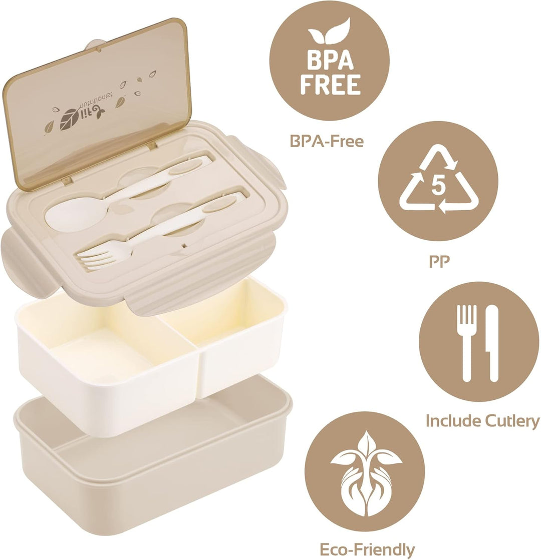LUZOON Lunchbox, Bento Box Brotdose Erwachsene 1400ml mit 3 FäChern für Kinder inkl. Besteck, Jausen