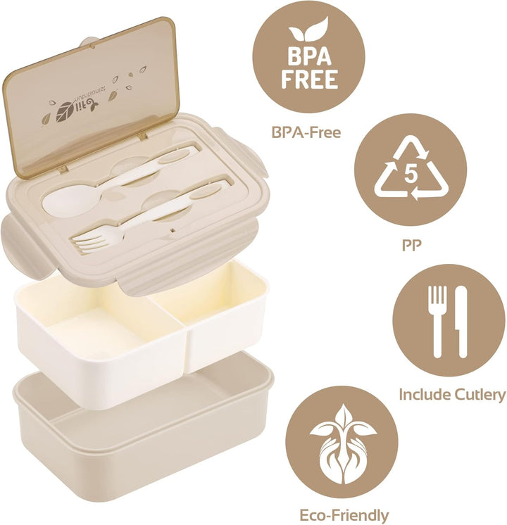LUZOON Lunchbox, Bento Box Brotdose Erwachsene 1400ml mit 3 FäChern für Kinder inkl. Besteck, Jausen