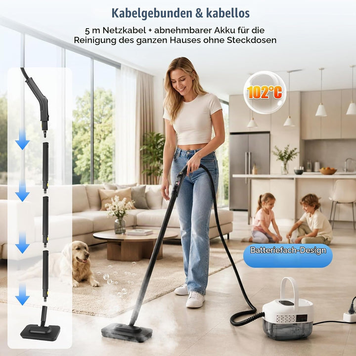 RUIZHI Dampfreiniger Handgerät mit 18 Zubehör, 1.6L Steam Cleaner, Dampfdruck 3Bar, Aufheizzeit 10s,