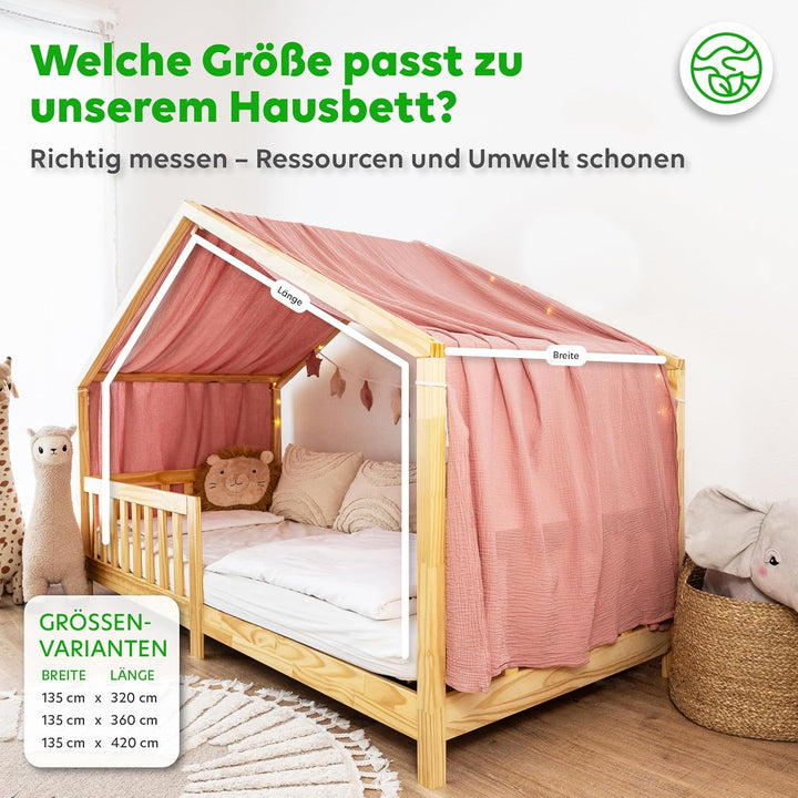 lilimaus Hausbett Himmel - 100% Baumwolle Betthimmel aus Musselin - Hausbett Deko - Geschenk Mädchen