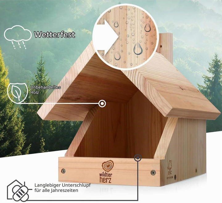 wildtier herz I Amsel Nistkasten aus verschraubtem Massiv-Holz - Wetterfest &amp; Unbehandelt, Vogelhaus
