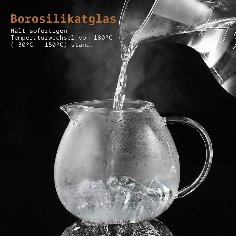glastal Glas Silberne Teekanne 1500ml mit 18/8 Edelstahl Teesieb Borosilicate Glas Teebereiter Glask