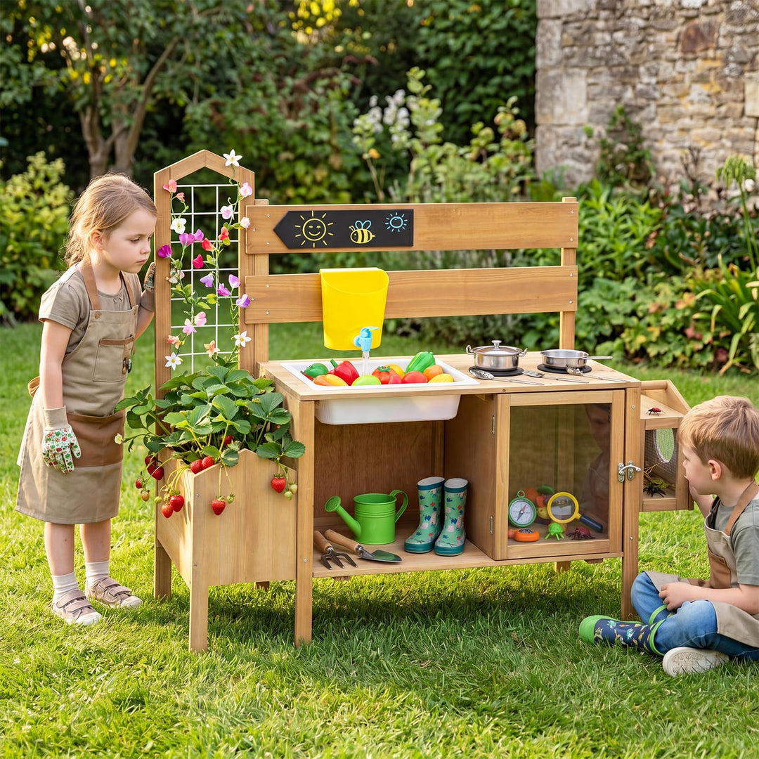 COSTWAY Matschküche Kinder Outdoor, Spielküche mit Wassertank, Spüle