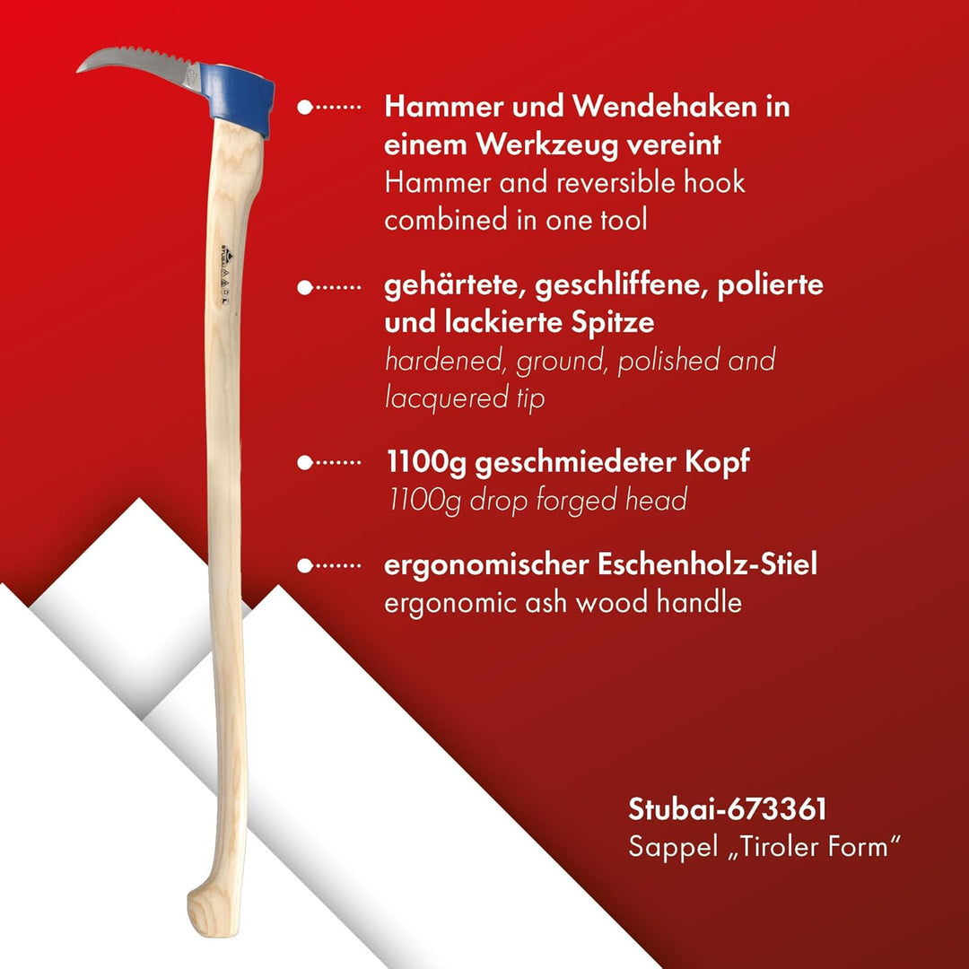 STUBAI Sappel mit Zähnen Tiroler Form | 1.100 g Kopfgewicht | Gehärtet, geschliffen, poliert & lacki