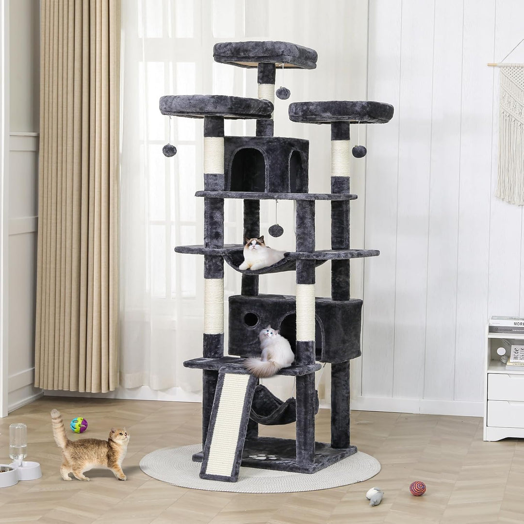 MSmask Kratzbaum gross, 194 cm hoch Katzenbaum XXL mit 3 Grossen Plattformen, 2 Höhlen, Sisalstämme,