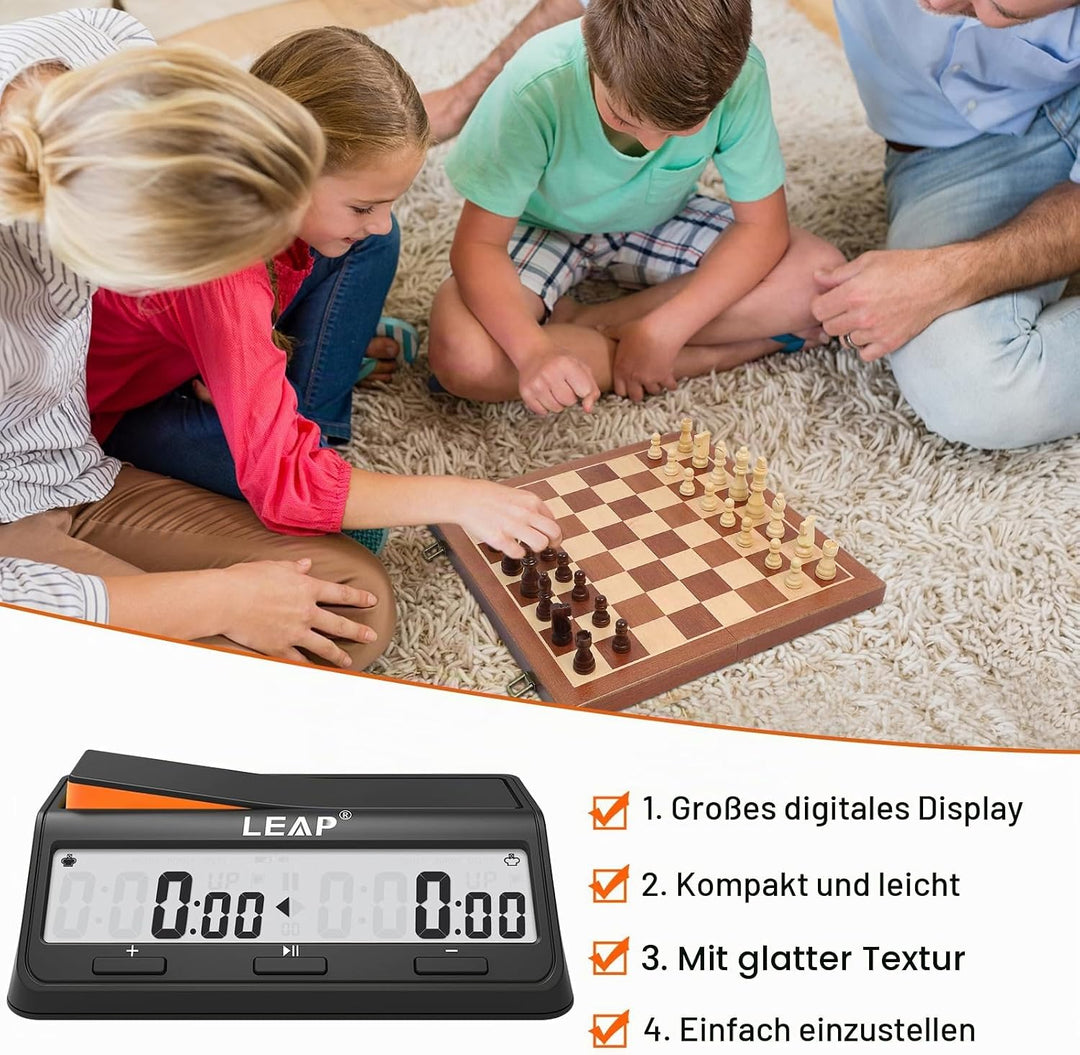 LEAP Schachuhr mit verbesserter digitaler Uhr mit Bonus & Delay Countdown-Funktion für Schach und Br
