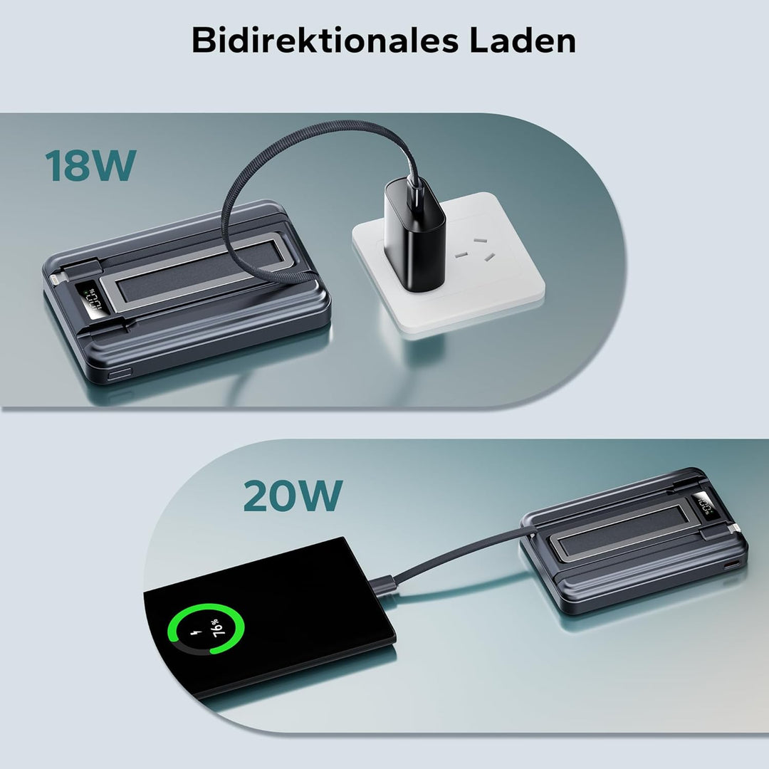 Magsafe Powerbank 10.000mAh, Power Bank iPhone Magsafe mit USB-C Kabel, 20W PD-Schnellladung Wireles