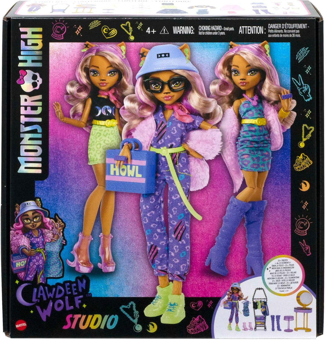 Monster High HKY70 - Spielset mit Puppe und Mode, Clawdeen Wolf Puppe und Zubehör, Boutique-Ankleide