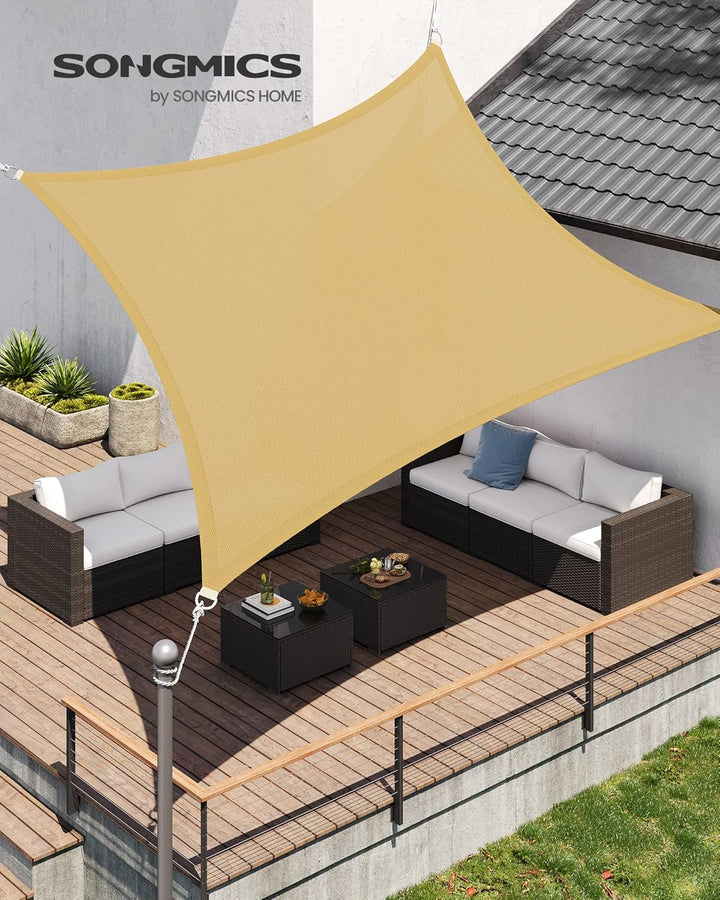 SONGMICS Sonnensegel 3 x 4 m, Sonnenschutz aus HDPE-Gewebe, luftdurchlässig, wasserdurchlässig, für