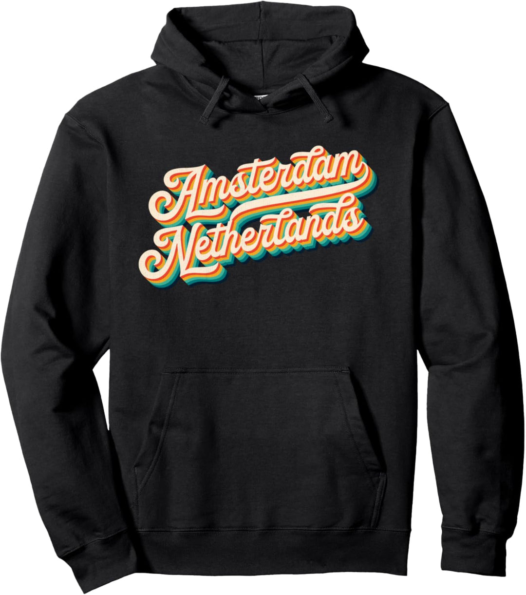 70s Vintage Retro Amsterdam Netherlands Throwback Souvenir Pullover Hoodie