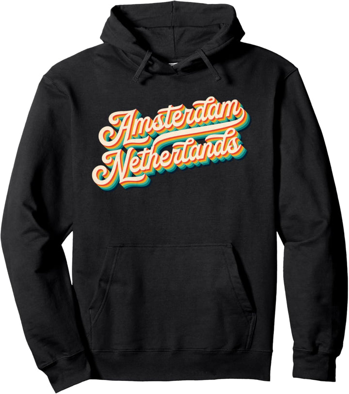 70s Vintage Retro Amsterdam Netherlands Throwback Souvenir Pullover Hoodie