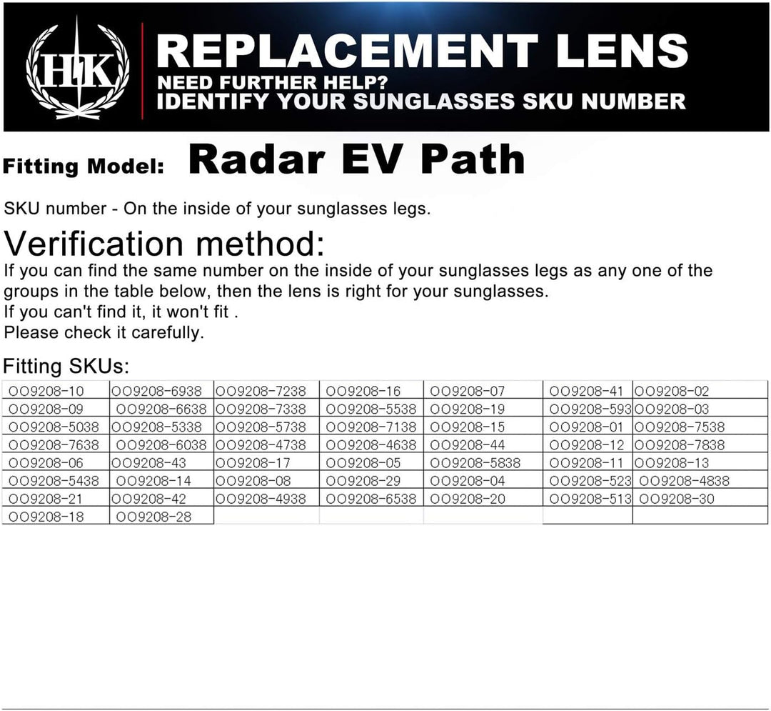 HKUCO Plus Mens Replacement Lenses for Oakley Radar EV Path - 2 Pair