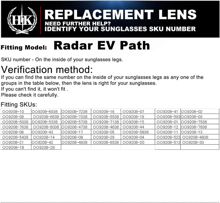 HKUCO Plus Mens Replacement Lenses for Oakley Radar EV Path - 2 Pair