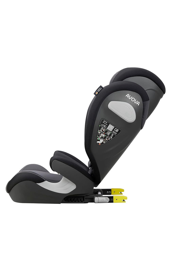 AVOVA Sora-Fix (Grey & Black), der Folgesitz geeignet von 100 bis 150 cm, 4 bis 12 Jahre, mit Isofix