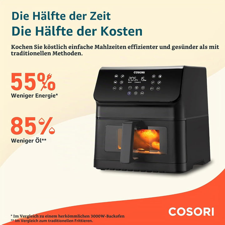 COSORI Luftfritteuse 6,2 Liter mit Fenster, 1700 W, Air Fryer mit 12 Funktionen (Backen und Braten),