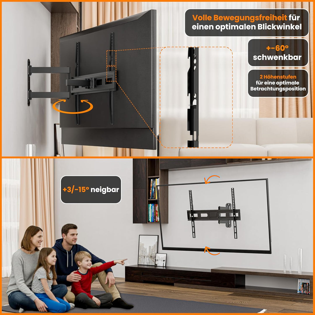 EasyLife FlexMount E70 Single TV-Wandhalterung für 37–70" Fernseher bis 35 kg – Einarm-Design, VESA