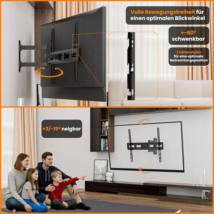 EasyLife FlexMount E70 Single TV-Wandhalterung für 37–70" Fernseher bis 35 kg – Einarm-Design, VESA