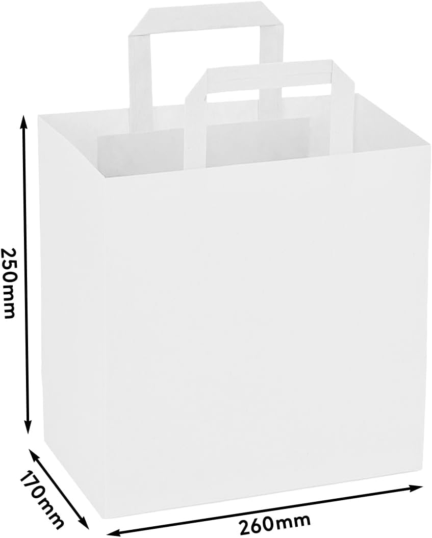 verpacking 250 Papiertragetaschen mit Flachhenkel 27 x 32 x 17 cm Weiss - Papiertüten Bio Papiertasc