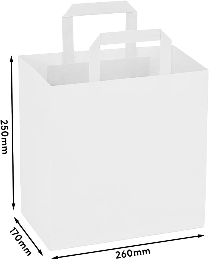 verpacking 250 Papiertragetaschen mit Flachhenkel 27 x 32 x 17 cm Weiss - Papiertüten Bio Papiertasc