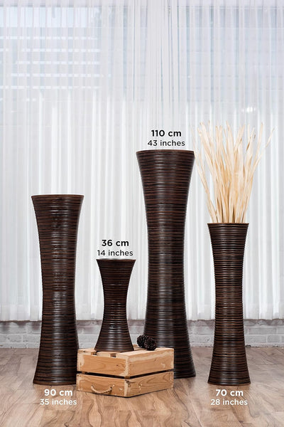 Leewadee Grosse Bodenvase für Dekozweige hohe Standvase Design Holzvase, Holz, 90 cm, braun 90 cm Br