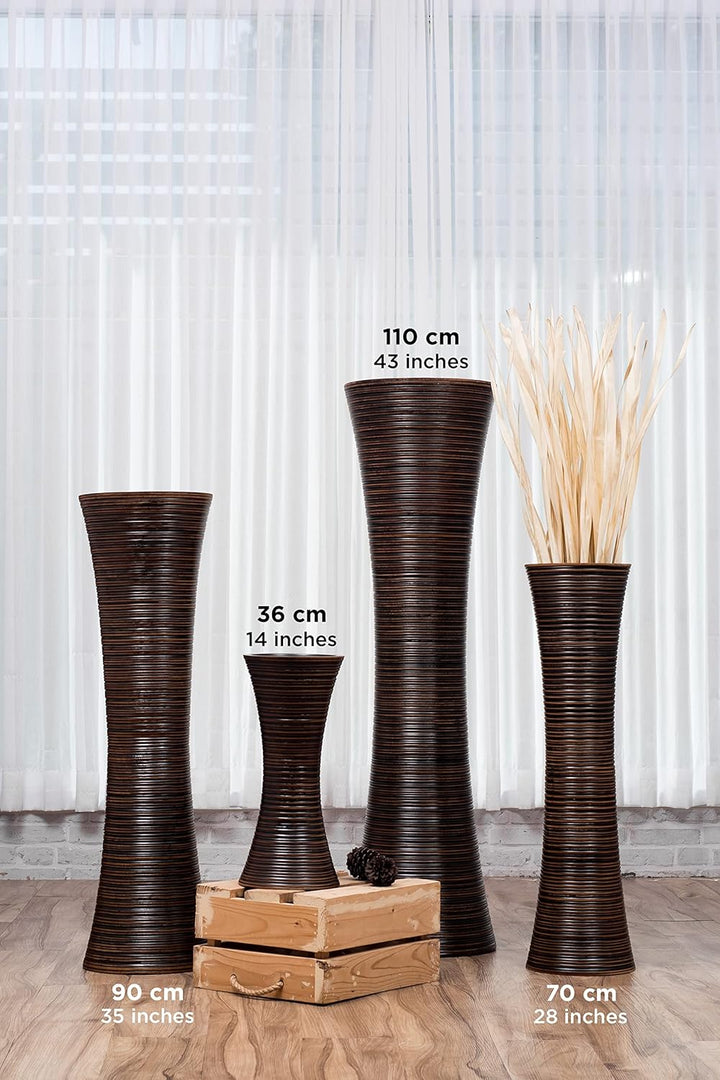 Leewadee Grosse Bodenvase für Dekozweige hohe Standvase Design Holzvase, Holz, 70 cm, braun 70 cm Br